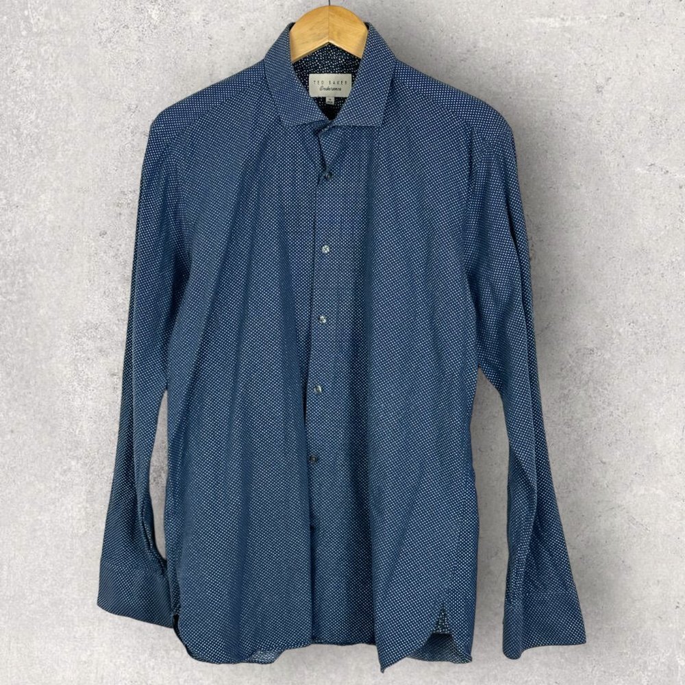 Ted Baker Endurance Tamson‎ Button Front Collared Shirt Blue Print Mens Size 16